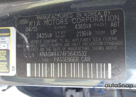 2015 Kia Optima Lx from USA, damaged, VIN KNAGM4A74F5643532